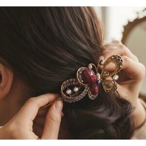 Fuchsia NWT Jeweled Butterfly Hair Clip / Barrette